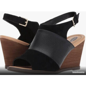 Dr. Scholl's Women's Peaceful Black Wedge Slingback Sandals Size 7.5